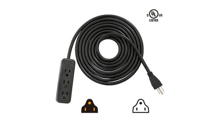 Power Cable | Black | 14/3 | 15′ (3 Plug End) | Rental