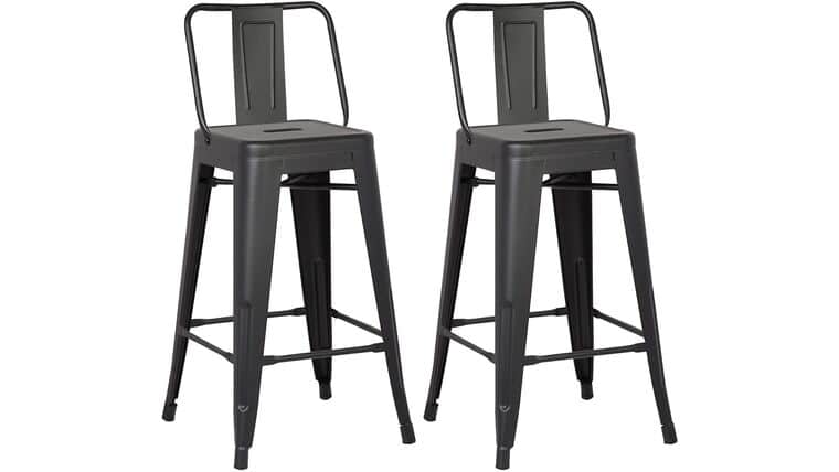 Industrial Metal Bucket Back Barstool, 30″ Seat Height Counter Stool – Matte Black Finish | Rental