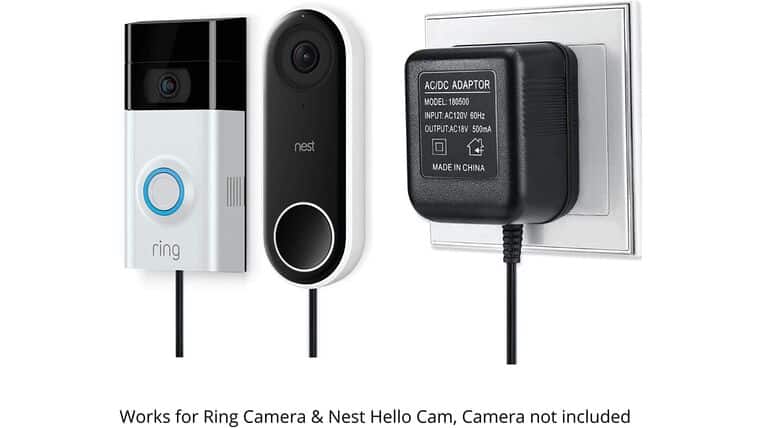 Power Adapter for Nest Hello Video Doorbell 18v Output Power Supply Cable Charger Kit w/ 2 Cord | AC Adopter Plug for Outdoor Wall Outlet Plug-in by Sully | Rental Power Adapter for Nest Hello Video Doorbell 18v Output Power Supply Cable Charger Kit w/ 2 Cord | AC Adopter Plug for Outdoor Wall Outlet Plug-in by Sully | Rental