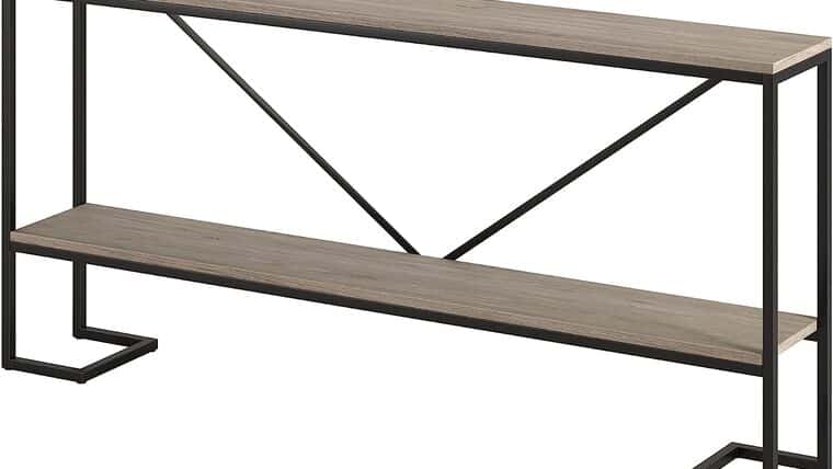Console Table – 64″ Wide Rectangular Console Table in Blackened Bronze/Antiqued Gray Oak | Rental Console Table – 64″ Wide Rectangular Console Table in Blackened Bronze/Antiqued Gray Oak | Rental