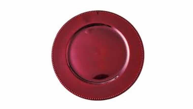 Beaded Acrylic Charger Plate – Burgundy | Rental Beaded Acrylic Charger Plate – Burgundy | Rental