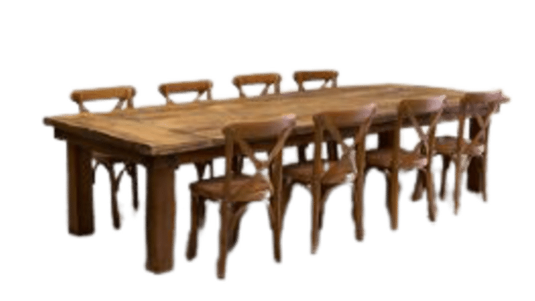 Package – Kids Rectangle Honey Brown Farm Table Package With 8 Chairs | Rental Package – Kids Rectangle Honey Brown Farm Table Package With 8 Chairs | Rental