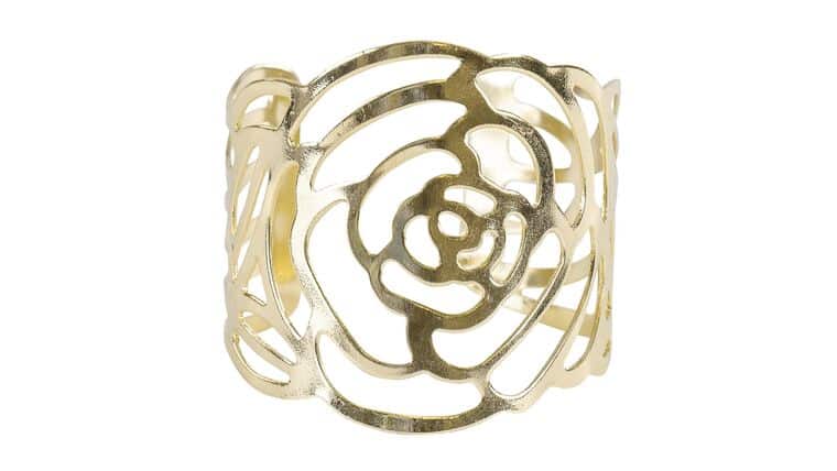 Laser Cut Rose Metal Napkin Ring - Gold | Rental