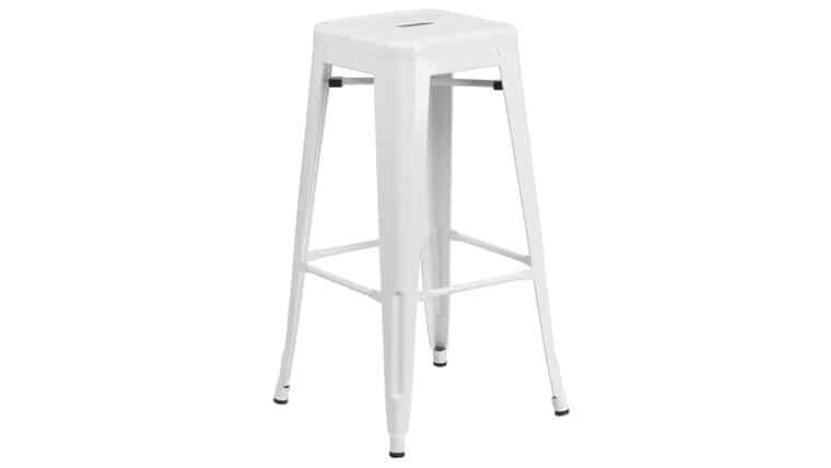 30″ High Backless White Metal Indoor-Outdoor Barstool with Square Seat | Rental