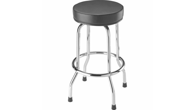 Black Single Ring Leather Barstool With Chrome Legs | Rental