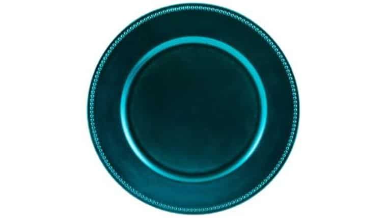 Beaded Acrylic Charger Plate – Peacock Blue | Rental Beaded Acrylic Charger Plate – Peacock Blue | Rental