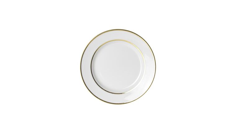 White/Gold Double Line B&B Plate – 6.75″ | Rental