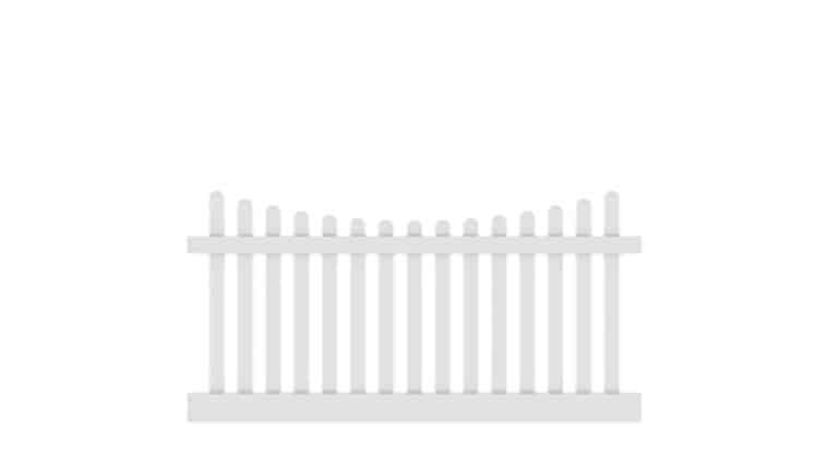 8′ x 4′ White Barrette Elite Lennox Scalloped Picket Vinyl Fence Panel | Rental 8′ x 4′ White Barrette Elite Lennox Scalloped Picket Vinyl Fence Panel | Rental