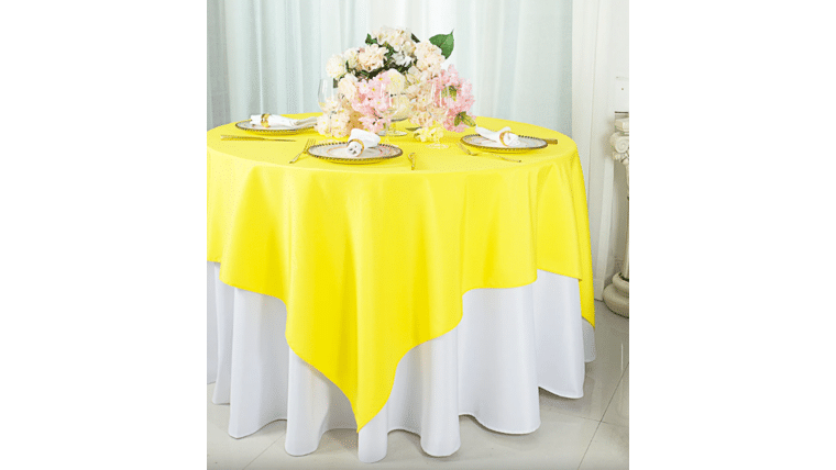 Polyester | Canary Yellow | 54" Square Overlay/Tablecloth | Rental