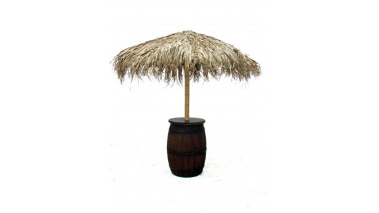 Round – Wine Barrel With Tiki Thatch Umbrella | Rental Round – Wine Barrel With Tiki Thatch Umbrella | Rental