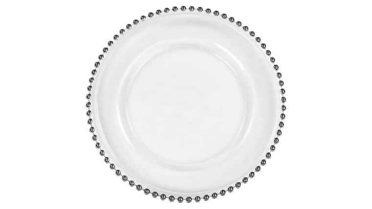 Beaded Glass – Charger Plate – Clear/Silver | Rental Beaded Glass – Charger Plate – Clear/Silver | Rental