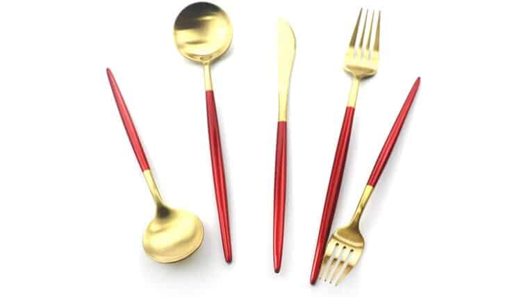 Package – Modern Gold & Red Matte 5 Piece Flatware Set | Rental Package – Modern Gold & Red Matte 5 Piece Flatware Set | Rental