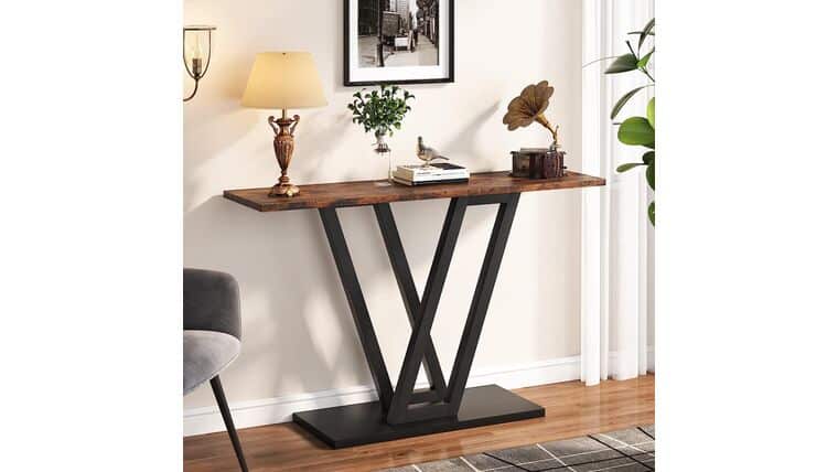 Console Table – Gold Console Table, Modern Hallway Table for Entryway, 43 Inch Entryway Tables Narrow Sofa Table for Living Room, Stable Metal Frame & Easy Assemble, Rustic Brown | Rental Console Table – Gold Console Table, Modern Hallway Table for Entryway, 43 Inch Entryway Tables Narrow Sofa Table for Living Room, Stable Metal Frame & Easy Assemble, Rustic Brown | Rental