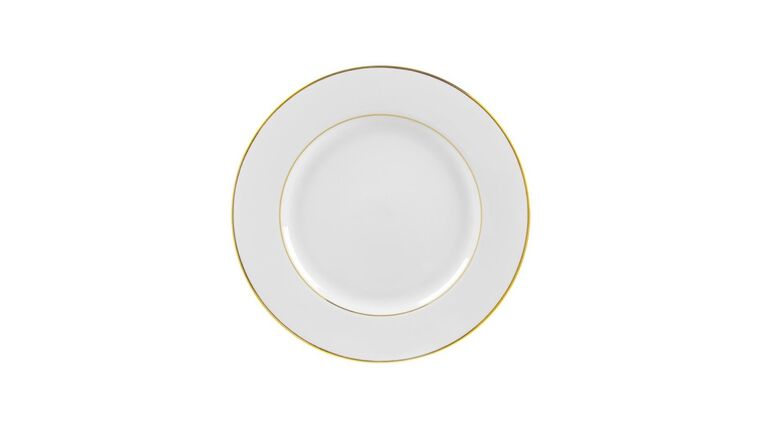 White/Gold Double Line Lunch Plate – 9.125″ | Rental