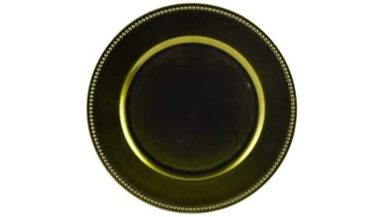 Beaded Acrylic Charger Plate – Olive Green | Rental Beaded Acrylic Charger Plate – Olive Green | Rental