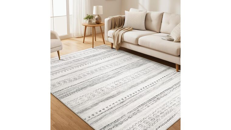 Farmhouse Geometric Bohemian Design Area Rug 5′ x 7′ Gray | Rental
