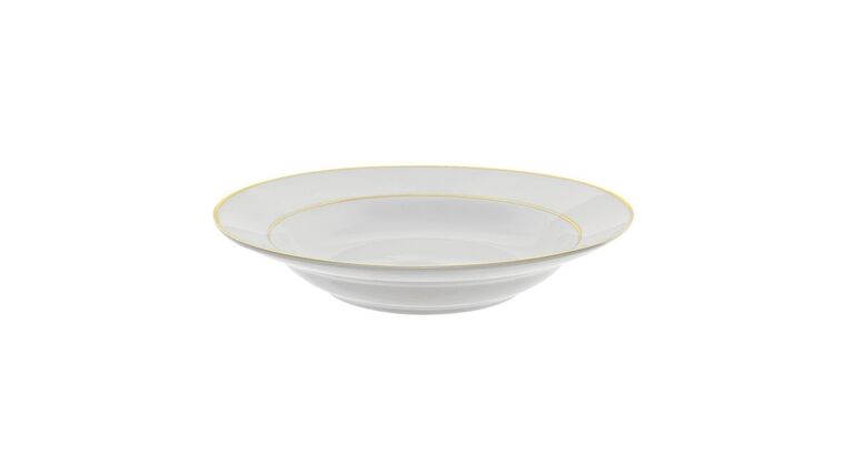 White/Gold Double Line Soup Bowl 9″,10oz | Rental
