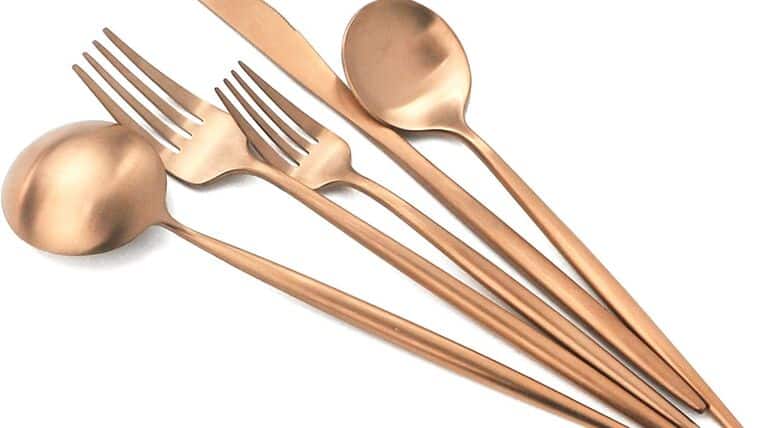 Modern Copper Gold Matte Dessert Spoon | Rental Modern Copper Gold Matte Dessert Spoon | Rental