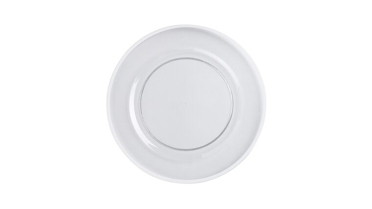 Alpine Acrylic Charger Plate – Clear w/White Trim | Rental Alpine Acrylic Charger Plate – Clear w/White Trim | Rental