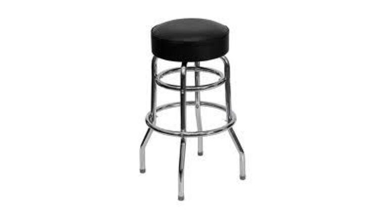 Black & Chrome Metal Bar Stool With Padded Seat | Rental