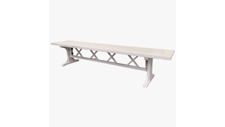 Colonial Farm Bench – Whitewash | Rental Colonial Farm Bench – Whitewash | Rental