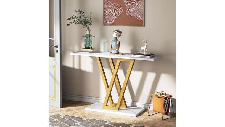 Console Table – Gold Console Table, Modern Hallway Table for Entryway, 43 Inch Entryway Tables Narrow Sofa Table for Living Room, Stable Metal Frame & Easy Assemble, Faux Marble White | Rental Console Table – Gold Console Table, Modern Hallway Table for Entryway, 43 Inch Entryway Tables Narrow Sofa Table for Living Room, Stable Metal Frame & Easy Assemble, Faux Marble White | Rental