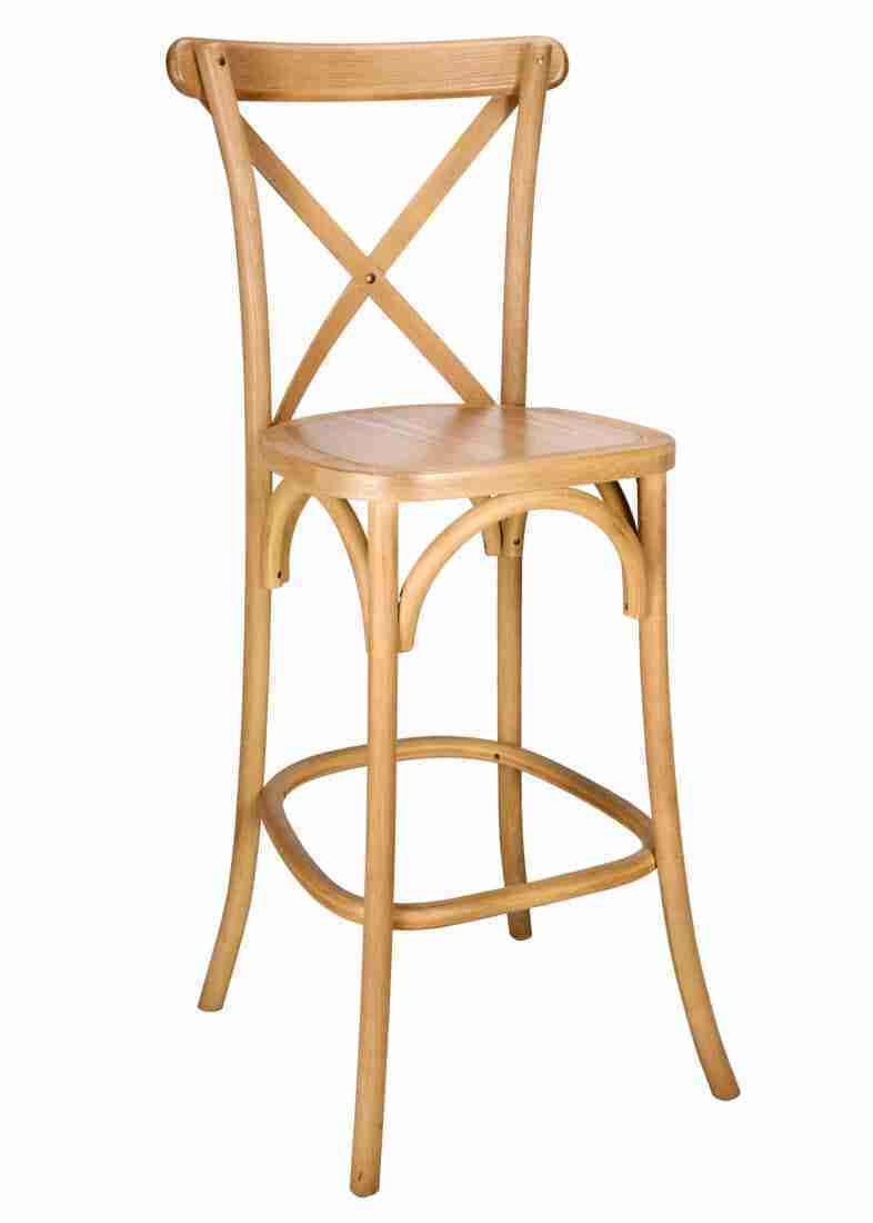 Chestnut Wood Cross Back Barstool | Rental Chestnut Wood Cross Back Barstool | Rental