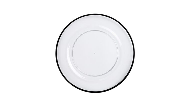Alpine Acrylic Charger Plate – Clear w/Black Trim | Rental Alpine Acrylic Charger Plate – Clear w/Black Trim | Rental
