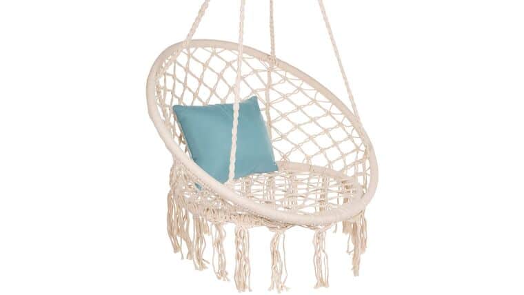 Hammock Chair – Handwoven Cotton Macramé Hanging Chair Swing for Indoor & Outdoor Use w/Backrest, Fringe Tassels, 265 Pound Capacity – Beige | Rental Hammock Chair – Handwoven Cotton Macramé Hanging Chair Swing for Indoor & Outdoor Use w/Backrest, Fringe Tassels, 265 Pound Capacity – Beige | Rental