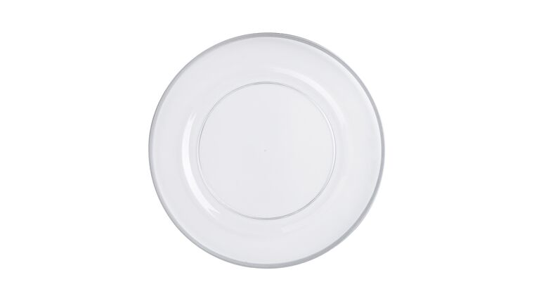 Alpine Acrylic Charger Plate – Clear w/Silver Trim | Rental Alpine Acrylic Charger Plate – Clear w/Silver Trim | Rental