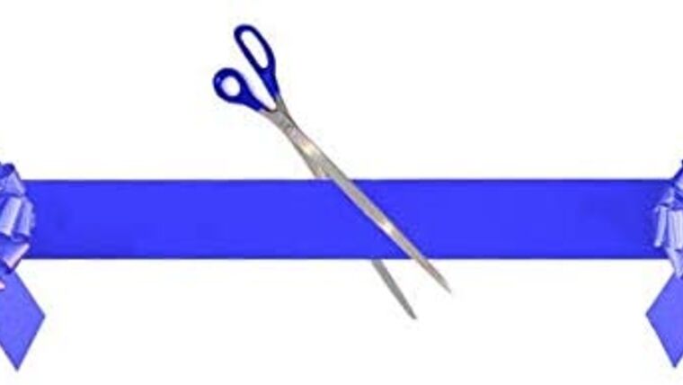 Grand Opening Kit-Ribbon, 10 inch Metallic Blue Bows, & Blue Handle Scissors-Easy Ribbon Cutting Ceremonial Supplies Pack (Blue Kit) | Rental