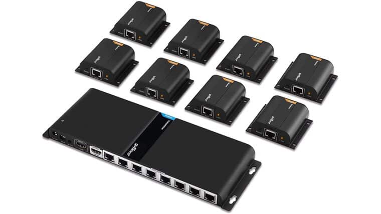 Gofanco 1080p 1×8 8 Port HDMI Extender Splitter Over CAT6/CAT6a/CAT7 Ethernet Cable with an HDMI Loopout & IR Extension (1 in 8 Out) – Up to 40m (130ft) at 1080p 60Hz (HDMIExt8P) | Rental Gofanco 1080p 1×8 8 Port HDMI Extender Splitter Over CAT6/CAT6a/CAT7 Ethernet Cable with an HDMI Loopout & IR Extension (1 in 8 Out) – Up to 40m (130ft) at 1080p 60Hz (HDMIExt8P) | Rental