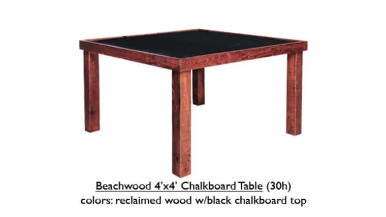 Farm Table | Beechwood Chalkboard Table | 4′ x 4′ x 30″ | Rental Farm Table | Beechwood Chalkboard Table | 4′ x 4′ x 30″ | Rental