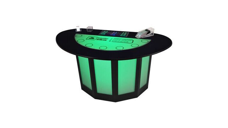 Blackjack – 6′ Illuminated LED White Blackjack Casino Game Table w/Custom Logo Kit | Rental Blackjack – 6′ Illuminated LED White Blackjack Casino Game Table w/Custom Logo Kit | Rental