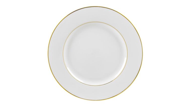 White/Gold Double Line Charger Plate | Rental