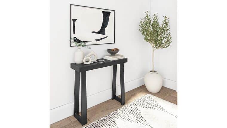 Console Table – Plank+Beam Solid Wood Console Table, 46.25”, Sofa Table, Narrow Entryway Table for Hallway, Behind the Couch, Living Room, Foyer, Easy Assembly, Black | Rental Console Table – Plank+Beam Solid Wood Console Table, 46.25”, Sofa Table, Narrow Entryway Table for Hallway, Behind the Couch, Living Room, Foyer, Easy Assembly, Black | Rental