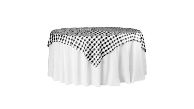 Polyester | Gingham Checkered Square 70"x70" Polyester Overlay/Tablecloth - Black & White | Rental
