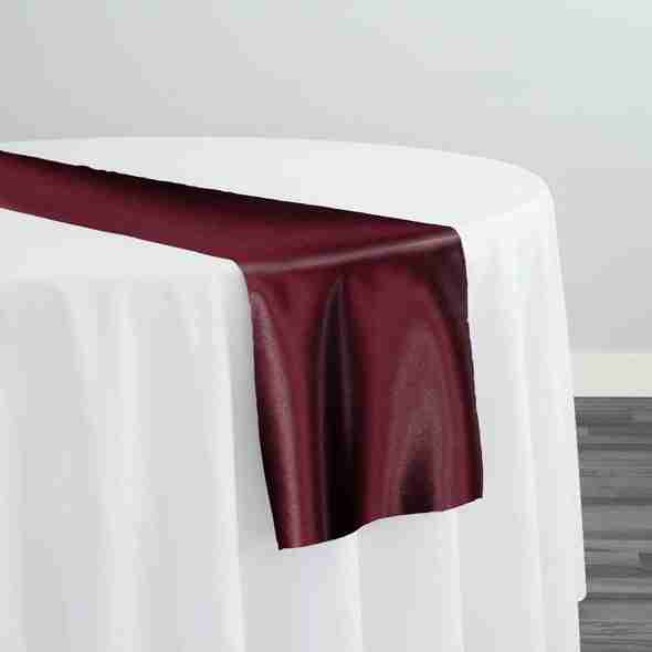 Lamour (Dull) Satin Table Runner in Burgundy 1232 | Rental Lamour (Dull) Satin Table Runner in Burgundy 1232 | Rental