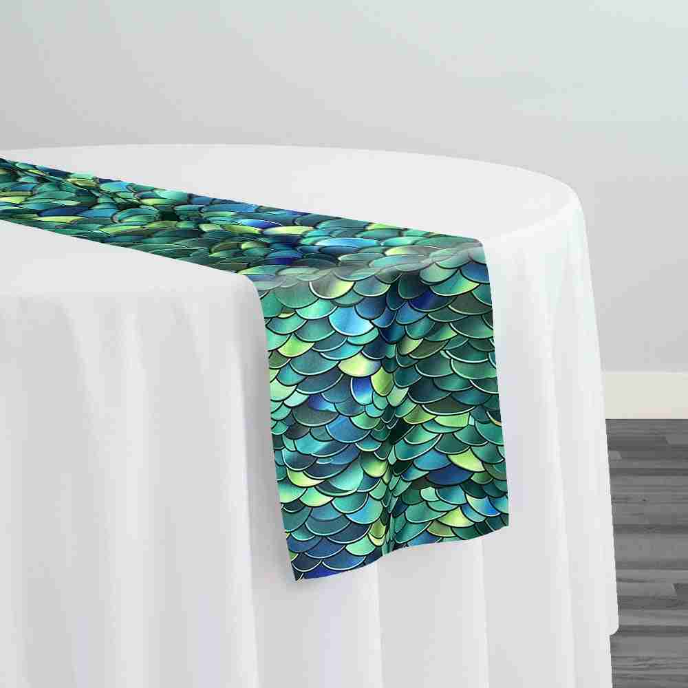 Mermaid (Poly Print) Table Runner in Emerald | Rental