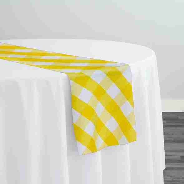 Polyester Checker (Gingham) Table Runner in Dark Yellow | Rental