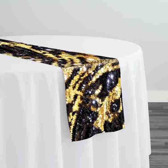 Two-Tone Sequins Table Runner in Black and Gold | Rental Two-Tone Sequins Table Runner in Black and Gold | Rental