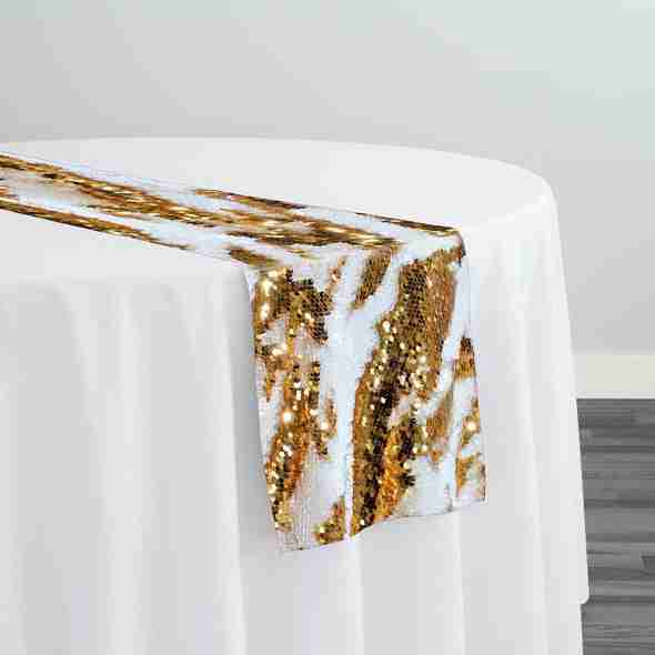 Two-Tone Sequins Table Runner in Gold and White | Rental Two-Tone Sequins Table Runner in Gold and White | Rental
