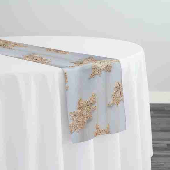 Venetian Lace Table Runner in Champagne | Rental Venetian Lace Table Runner in Champagne | Rental