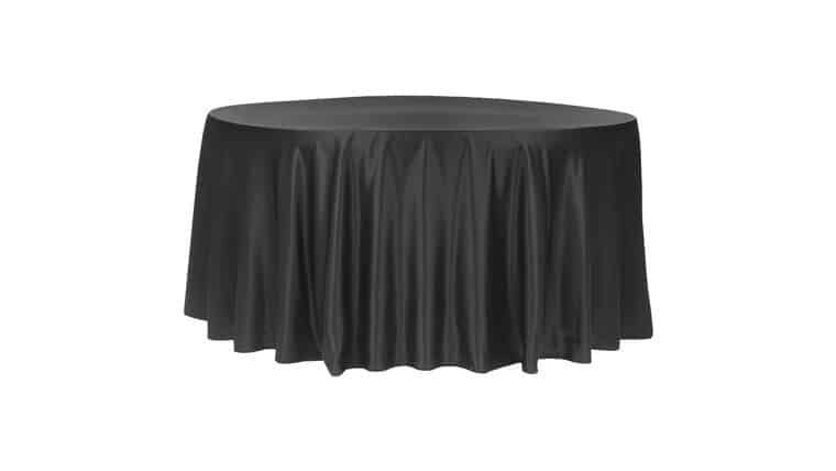 Lamour Satin 120″ Round Tablecloth – Black | Rental