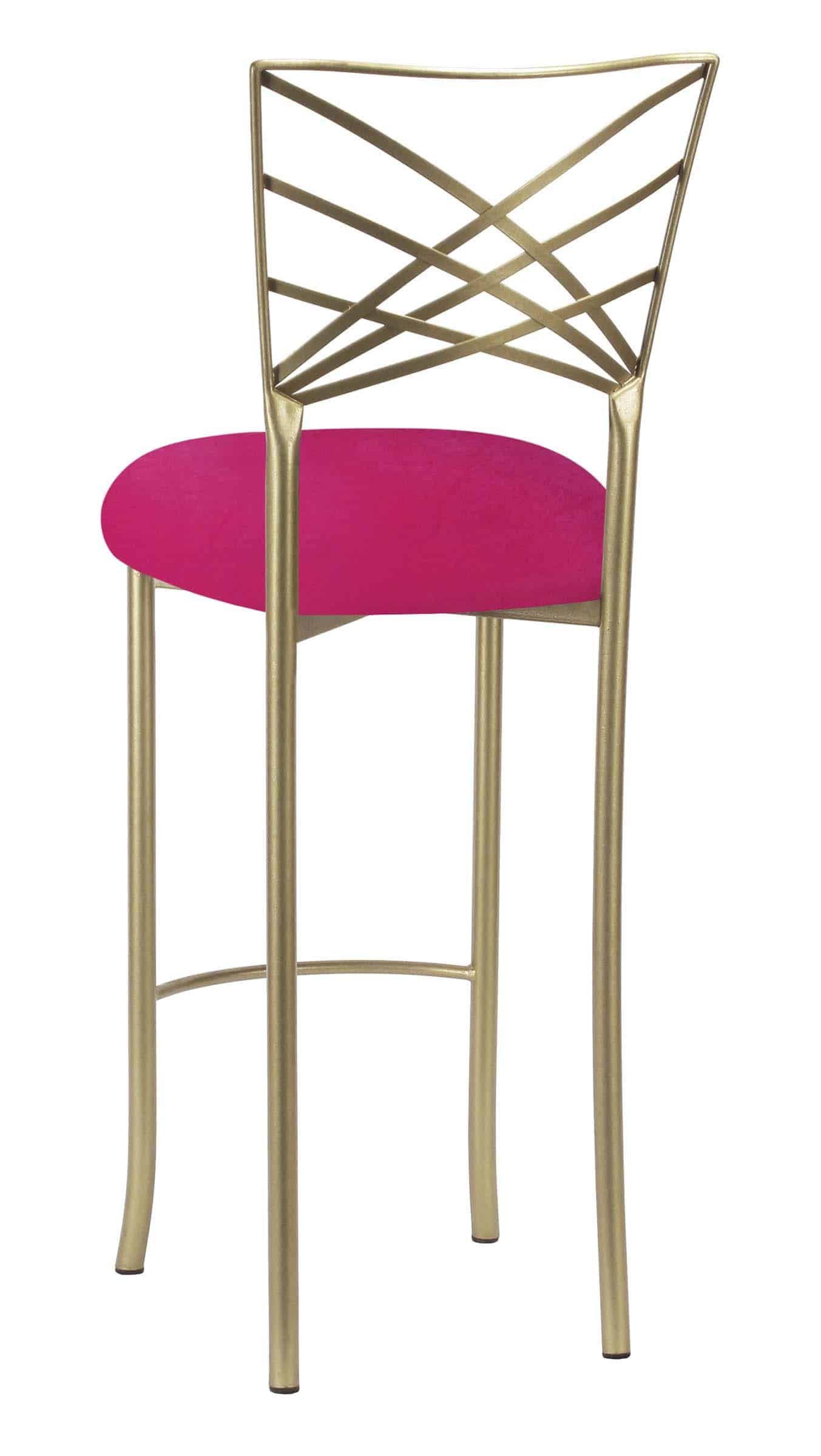 Gold Fanfare Barstool with Fuchsia Velvet Cushion – Chameleon Chair Collection | Rental Gold Fanfare Barstool with Fuchsia Velvet Cushion – Chameleon Chair Collection | Rental