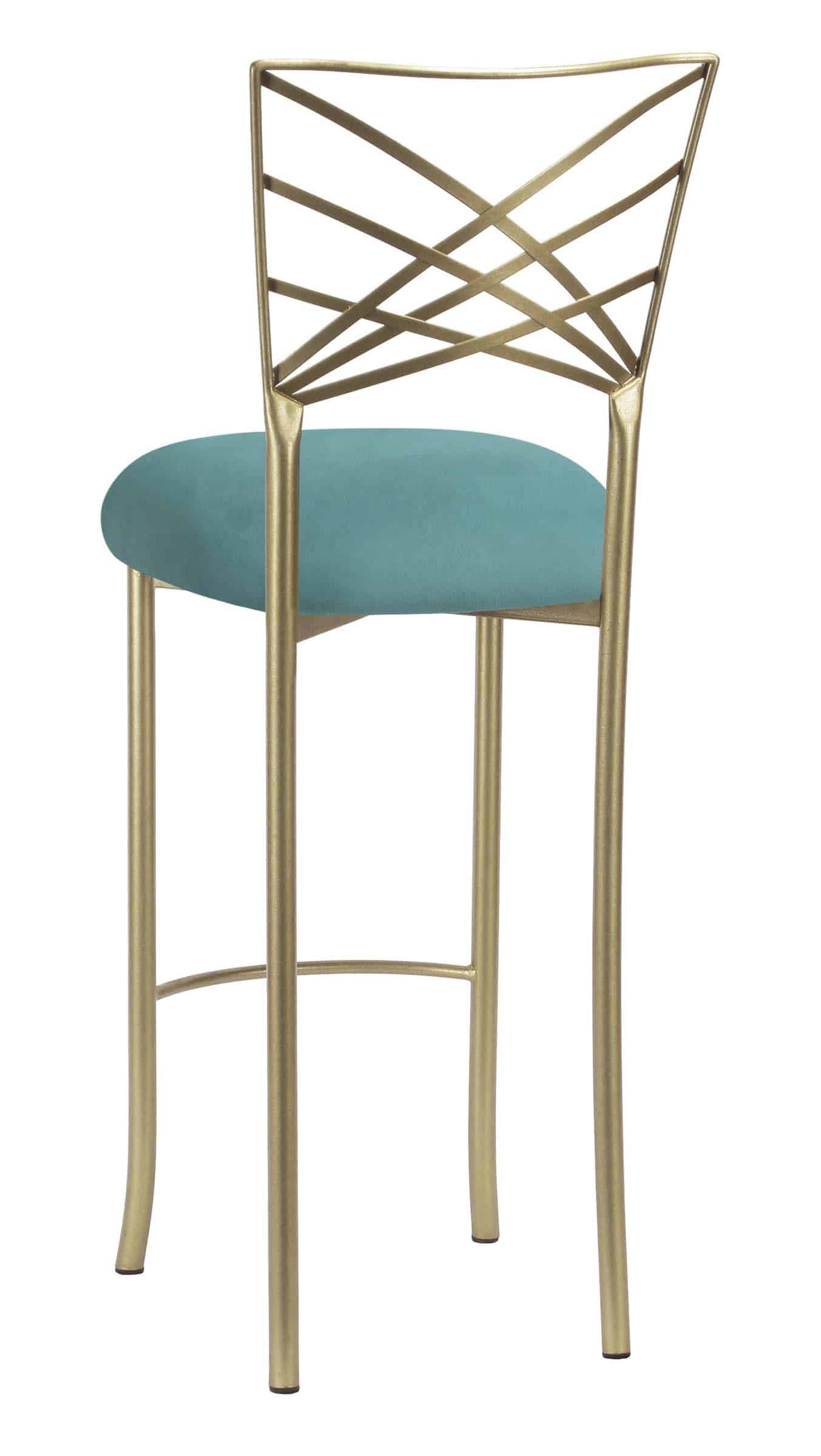 Gold Fanfare Barstool with Turquoise Suede Cushion – Chameleon Chair Collection | Rental Gold Fanfare Barstool with Turquoise Suede Cushion – Chameleon Chair Collection | Rental