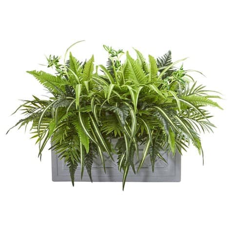 Mixed Greens and Fern Artificial in Stone Planter | Rental Mixed Greens and Fern Artificial in Stone Planter | Rental