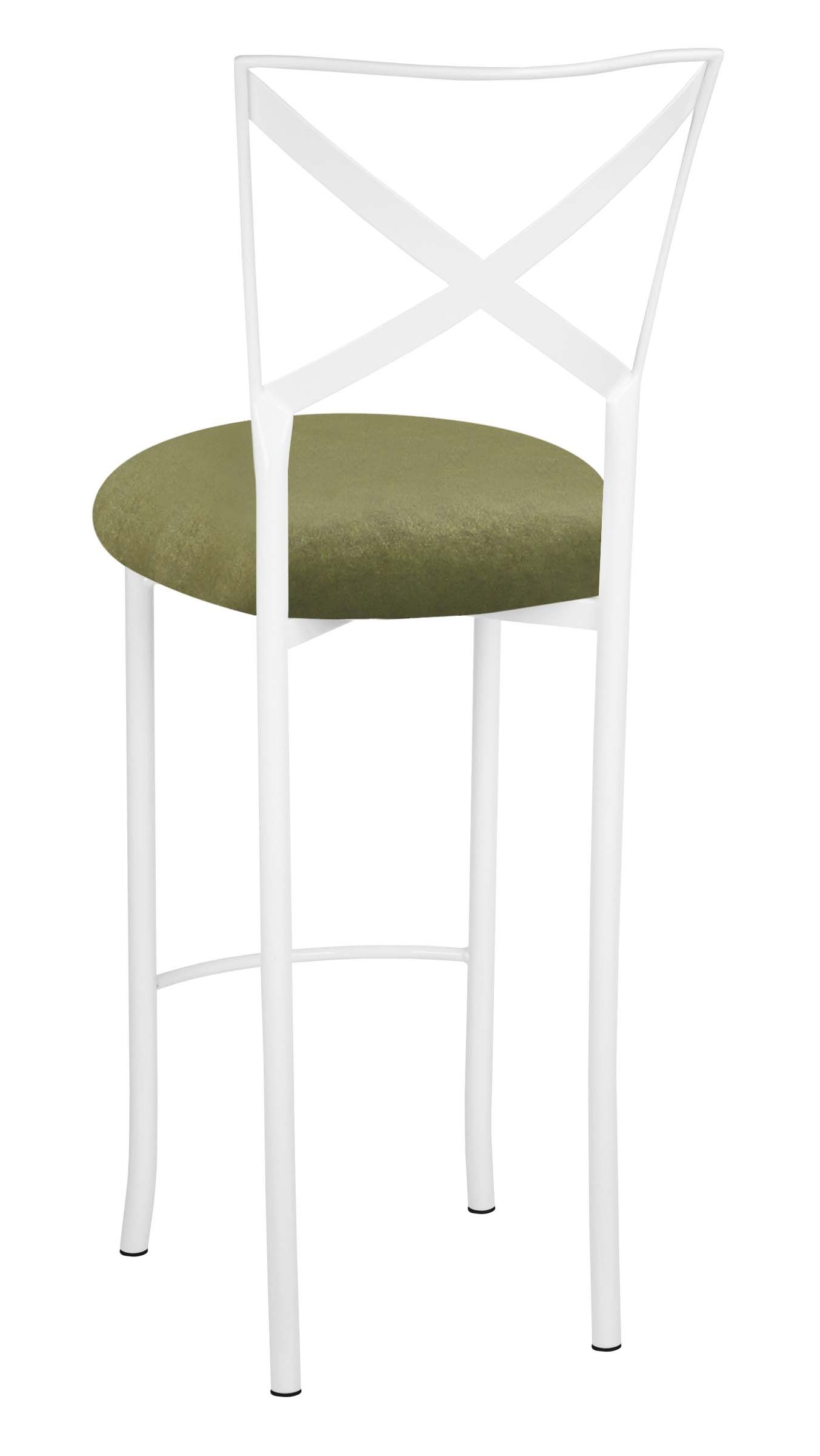 Simply X White Barstool with Olive Velvet Cushion – Chameleon Chair Collection | Rental