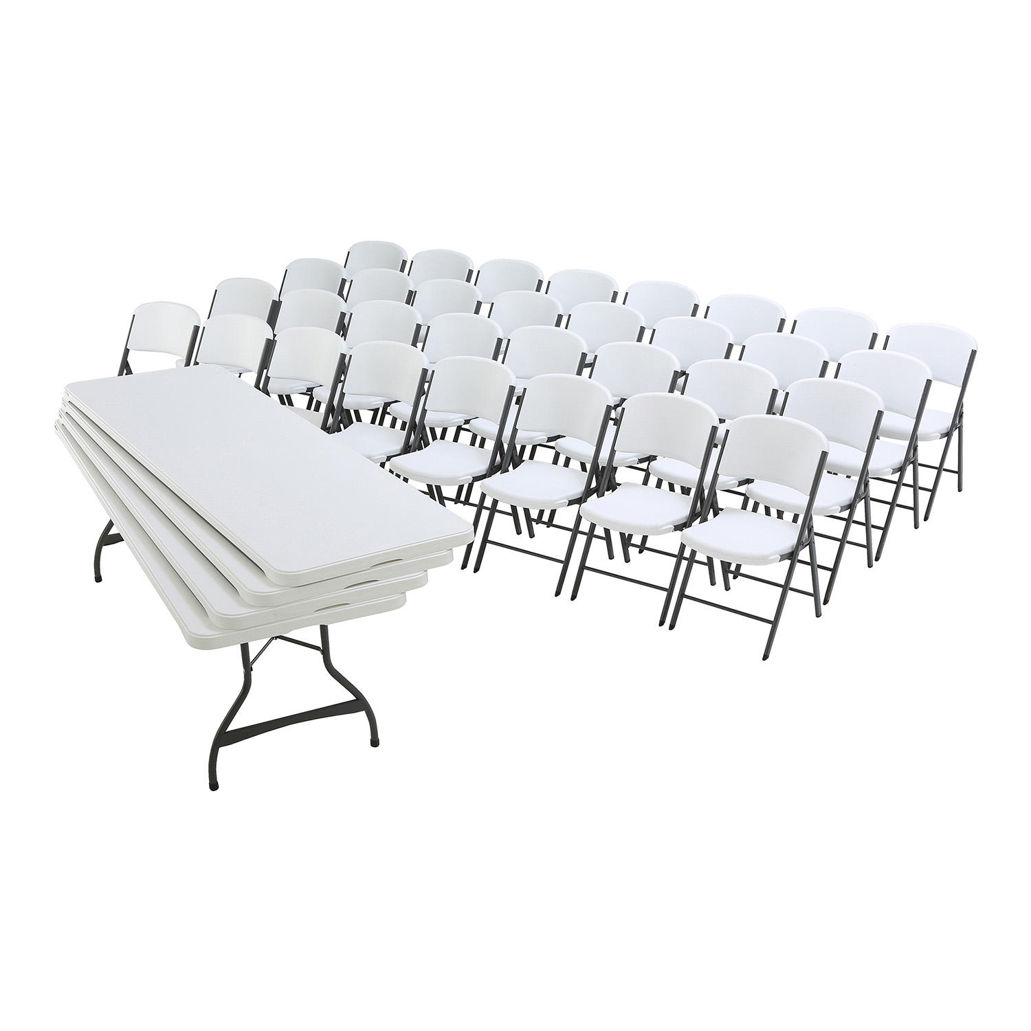 Package – (4) 8′ Commercial Grade Nesting Folding Tables and (32) Folding Chairs | Rental