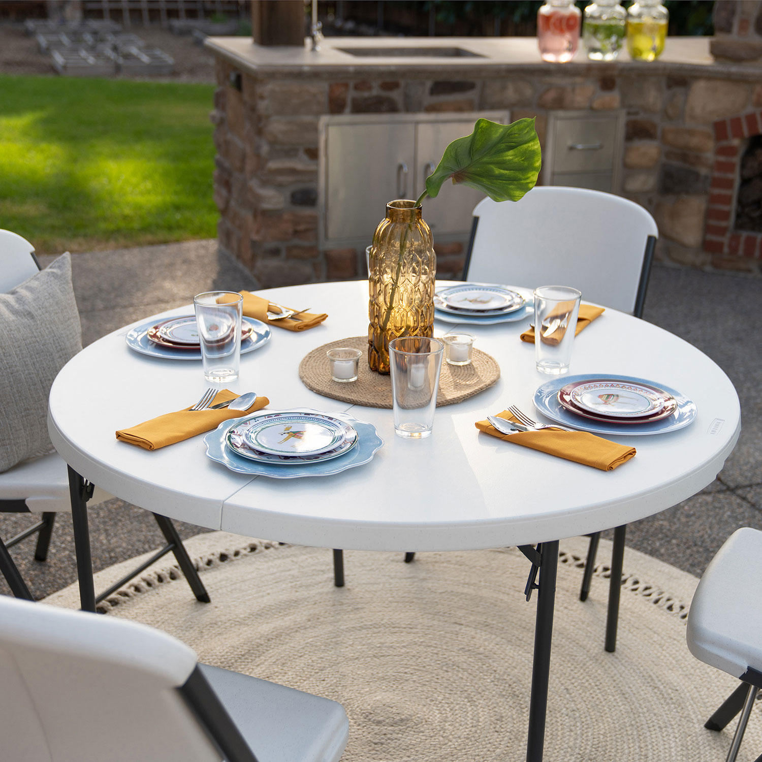 Package – (4) 48” Round Fold-In-Half Tables and (16) Chairs Set | Rental